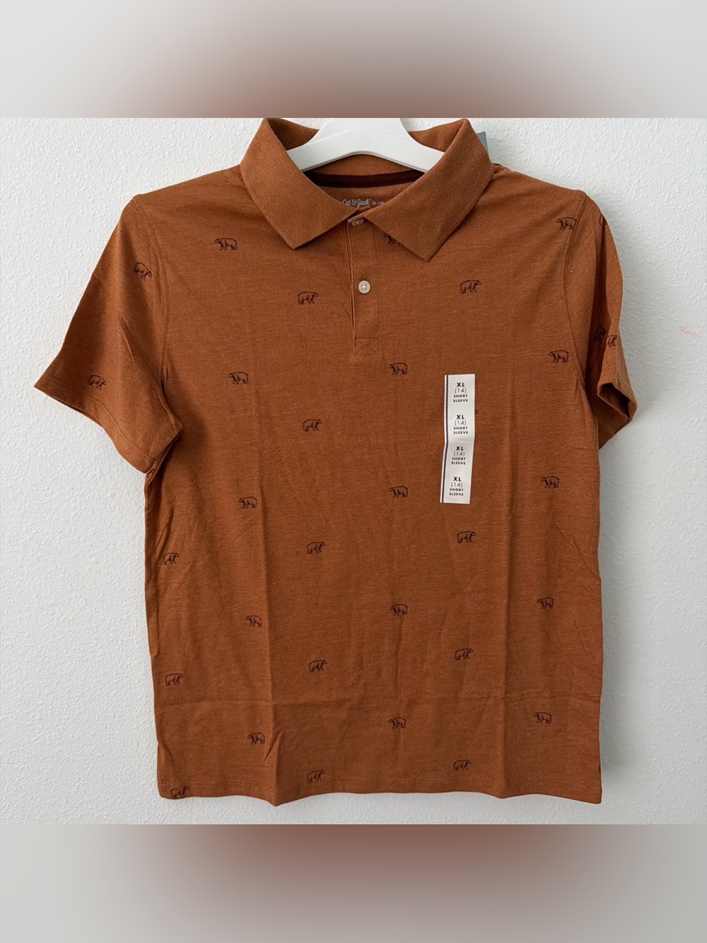 Cat & Jack Polo Shirt in Rust with Subtle bear Embroidery